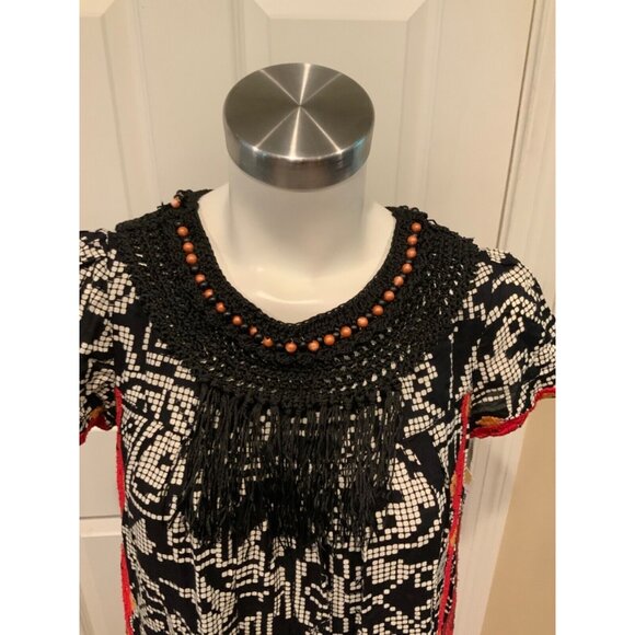 Floreat Anthropologie Black & White Geometric Embroidered Mini Dress, Size XS - Picture 2 of 6